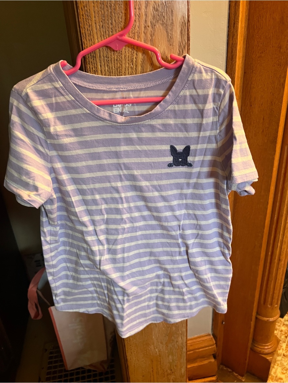Lands' End Lavender & White Striped Tee with Navy Embroidery